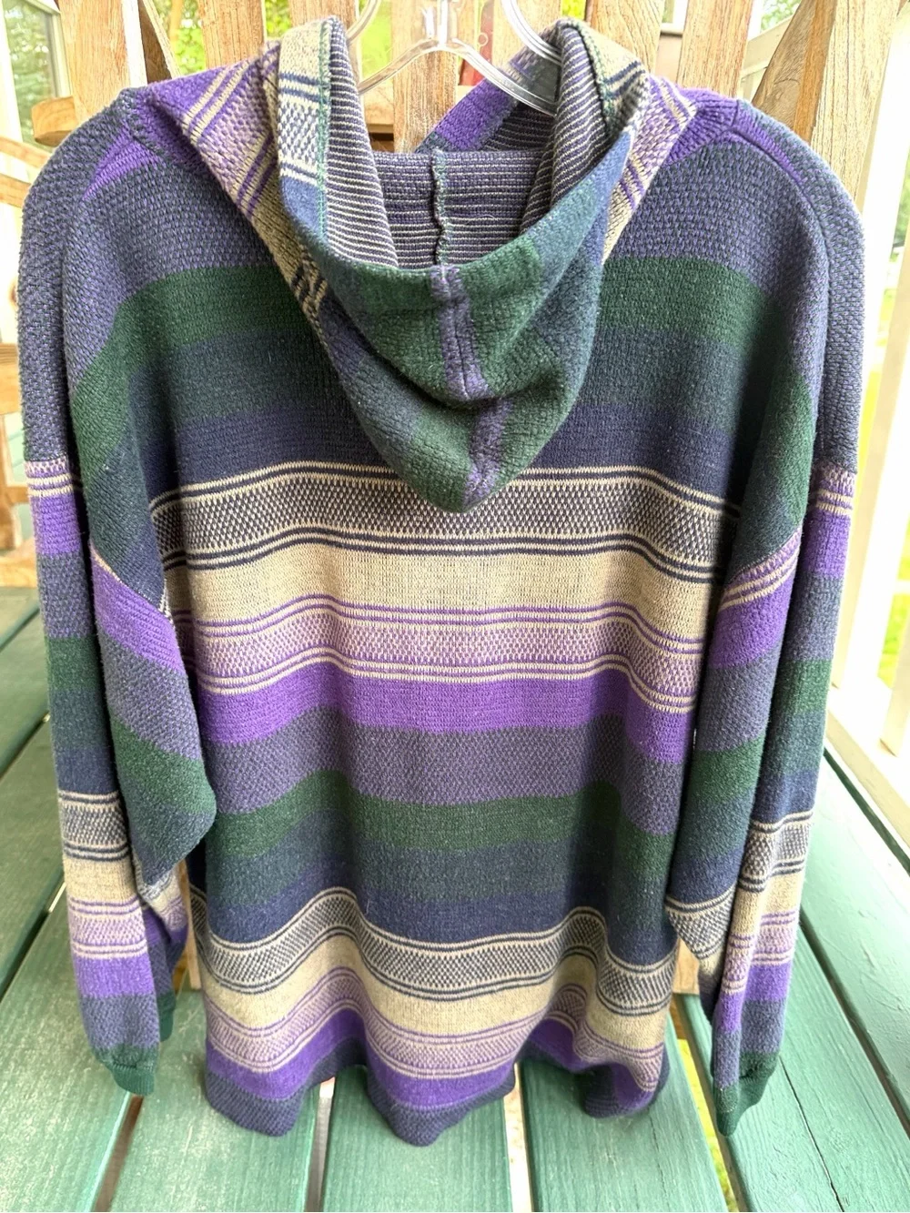 VTG 90s PAZZO Hooded Baja Sweater Purple Green Oatmeal Striped Skater Streetwear